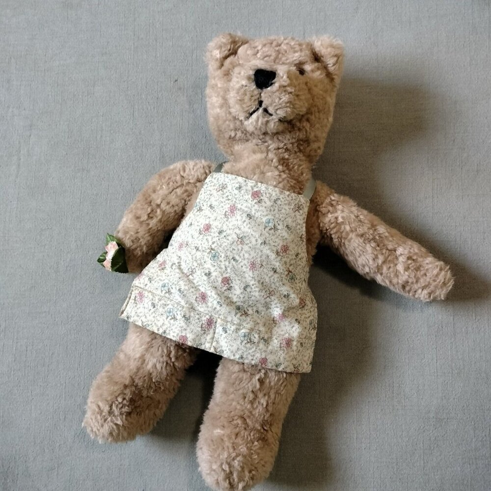 Vintage TY 1990 Tan Brown Stuffed Animal Teddy Bear In Apron 17" PE Pellets